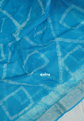 Deep Sky Blue - Pure Kota Doriya Saree with Square Printed with Antique Silver Border - Perfect for Office Wear | Casual Wear | Summer Wear