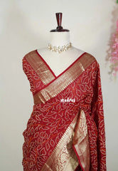 Majestic Maroon -  Rich Art Silk Bandani Saree with Heavy Antique Zari Border and Rich Pallu - Perfect for Pooja Funtions | Festive Wear