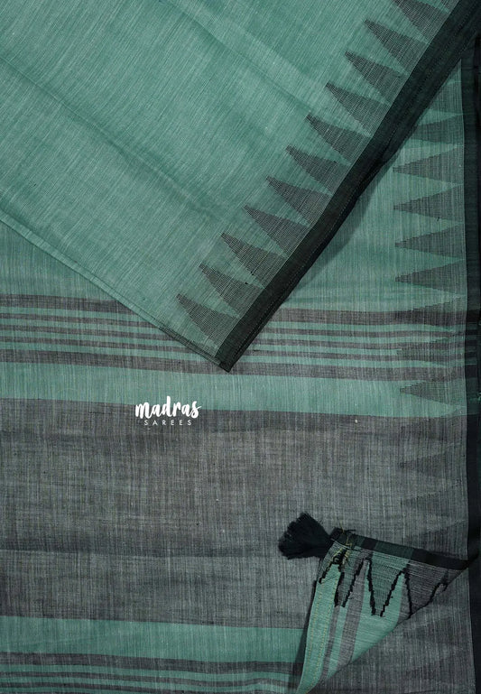 Pastel Aqua Blue - Leela - Soft assam cotton plain body with temple border