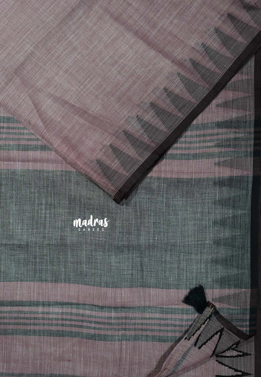 Dusty Onion Pink - Leela - Soft assam cotton plain body with temple border
