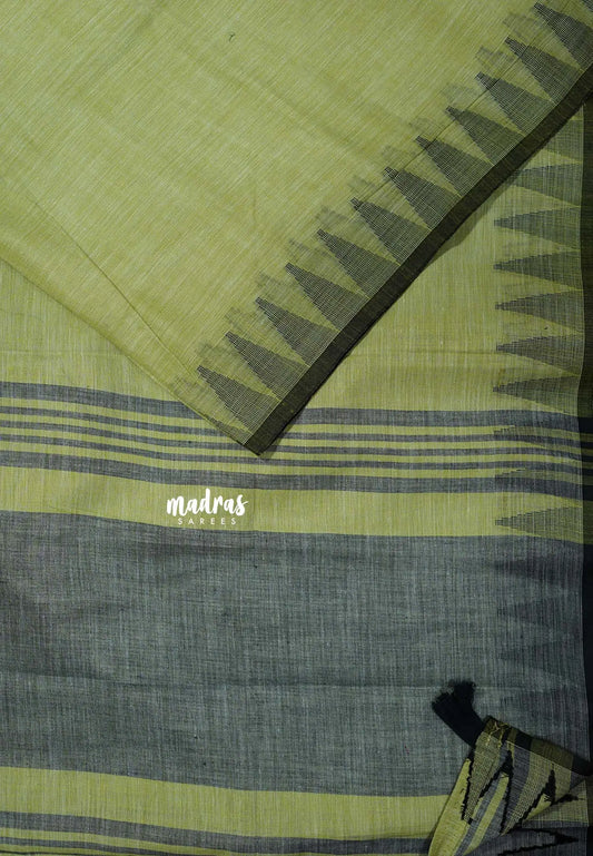 Pastel Lime Green - Leela - Soft assam cotton plain body with temple border