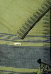 Pastel Lime Green - Leela - Soft assam cotton plain body with temple border