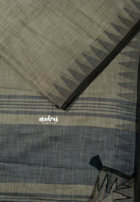 Pastel Brown - Leela - Soft assam cotton plain body with temple border