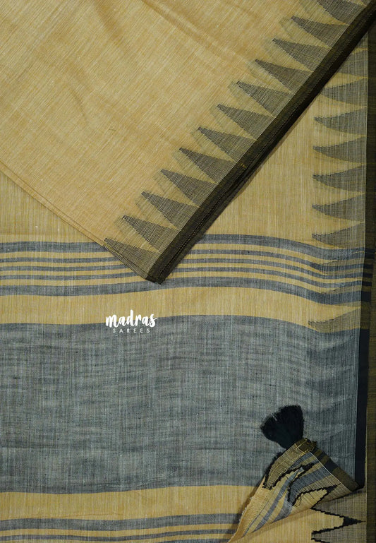 Beige - Leela - Soft assam cotton plain body with temple border