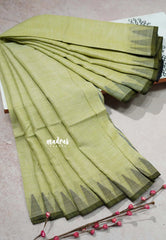 Pastel Lime Green - Leela - Soft assam cotton plain body with temple border