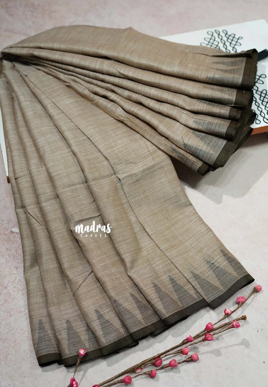 Pastel Brown - Leela - Soft assam cotton plain body with temple border