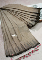 Pastel Brown - Leela - Soft assam cotton plain body with temple border