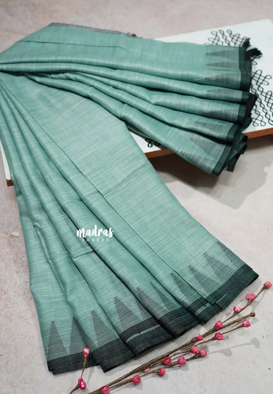 Pastel Aqua Blue - Leela - Soft assam cotton plain body with temple border