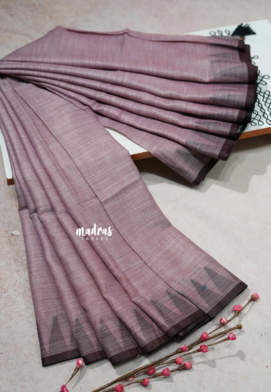 Dusty Onion Pink - Leela - Soft assam cotton plain body with temple border