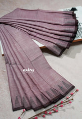 Dusty Onion Pink - Leela - Soft assam cotton plain body with temple border