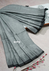 Mild Grey - Leela - Soft assam cotton plain body with temple border