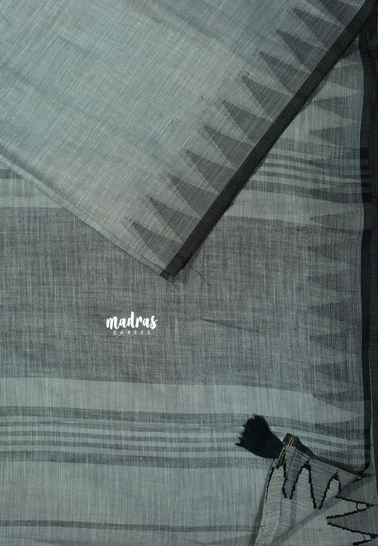 Mild Grey - Leela - Soft assam cotton plain body with temple border