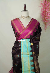 Wine Brown - Avantika - Semi Mysore silk with Ganga Jamuna Border - Perfect for Festival Wear