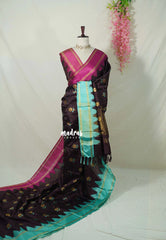 Wine Brown - Avantika - Semi Mysore silk with Ganga Jamuna Border - Perfect for Festival Wear