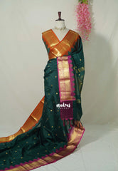 Dark Emerald Green - Avantika - Semi Mysore silk with Ganga Jamuna Border - Perfect for Festival Wear