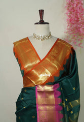 Dark Emerald Green - Avantika - Semi Mysore silk with Ganga Jamuna Border - Perfect for Festival Wear
