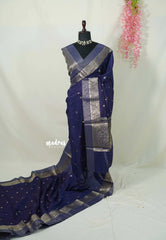 Deep Blue - Avantika - Semi Mysore silk buttas with zari border