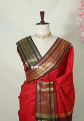 Spicy Red with Maroon - Avantika - Semi Mysore Silk Saree with Traditional Border - Perfect for Wedding Functions