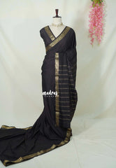 Dark Chocolate Brown - Avantika - Semi Mysore silk with small border - Perfect for Festival Wear