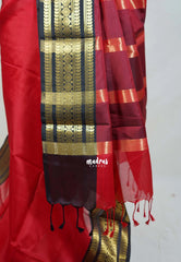 Chilli Red with Brown - Avantika - Semi Mysore Silk Saree with Traditional Border - Perfect for Wedding Functions