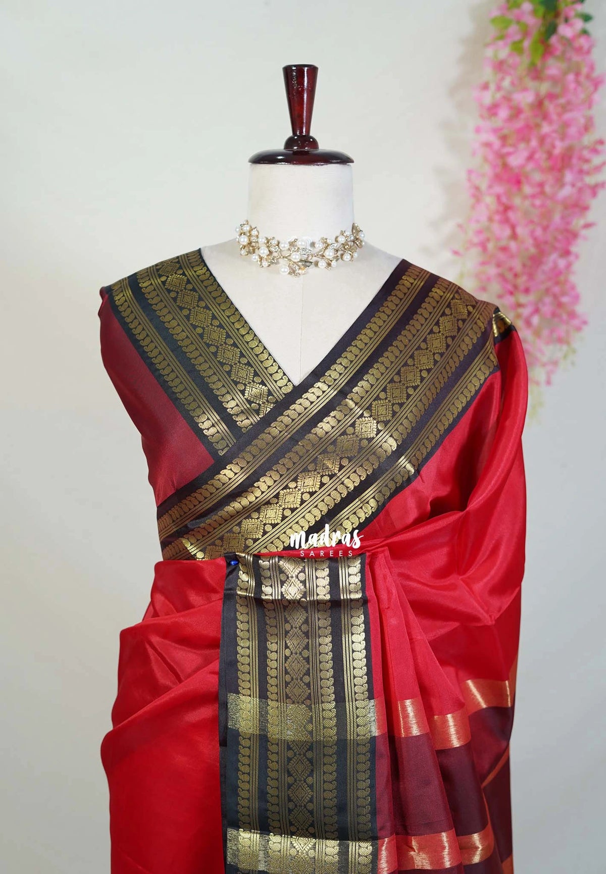 Chilli Red with Brown - Avantika - Semi Mysore Silk Saree with Traditional Border - Perfect for Wedding Functions