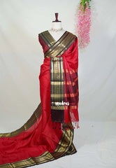Chilli Red with Brown - Avantika - Semi Mysore Silk Saree with Traditional Border - Perfect for Wedding Functions