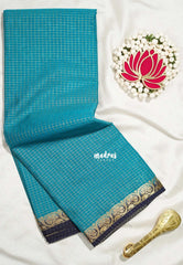 Teal Blue - Avantika - Semi Mysore Silk Saree Zari Checks with Contrast Pallu and Blouse - Perfect for Small Functions