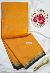 Turmeric Yellow - Avantika - Semi Mysore Silk Saree Zari Checks with Contrast Pallu and Blouse - Perfect for Small Functions