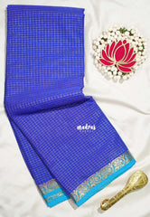 MS Amma Blue - Avantika - Semi Mysore Silk Saree Zari Checks with Contrast Pallu and Blouse - Perfect for Small Functions