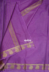 Royal Purple - Avantika - Semi Mysore Silk Saree Zari Checks with Contrast Pallu and Blouse - Perfect for Small Functions