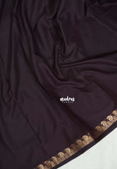 Dark Chocolate Brown - Avantika - Semi Mysore Silk Saree with Small Mango Border - Perfect for Small Functions