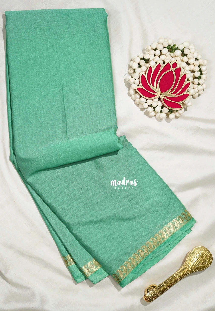 Sea Green - Avantika - Semi Mysore Silk Saree with Small Mango Border - Perfect for Regular Wear | Office Wear