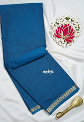 Peacock Blue - Avantika - Semi Mysore Silk Saree with Small Mango Border - Perfect for Regular Wear | Office Wear