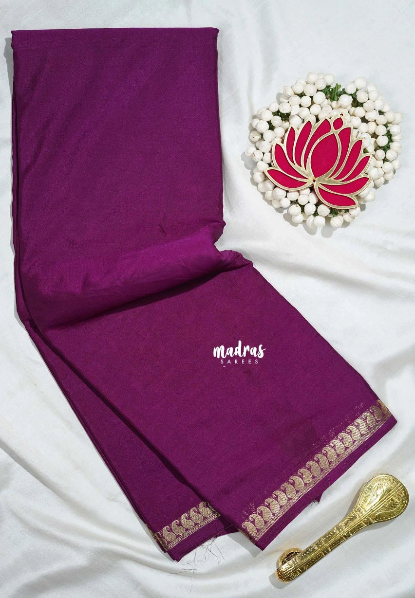 Mulberry Purple - Avantika - Semi Mysore Silk Saree with Small Mango Border - Perfect for Regular Wear | Office Wear