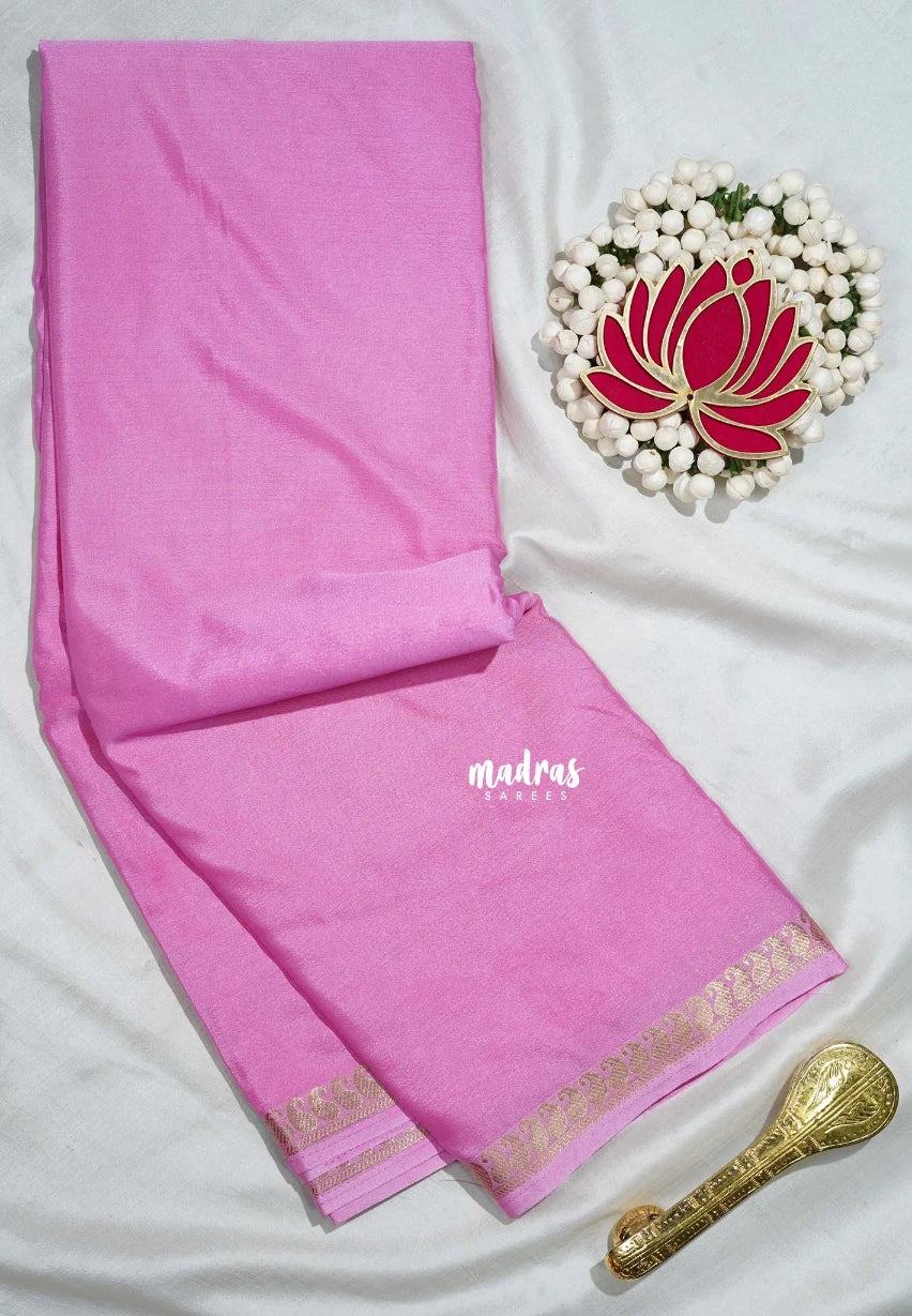 Lilac Pink - Avantika - Semi Mysore Silk Saree with Small Mango Border - Perfect for Regular Wear | Office Wear