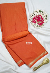 Rust Orange - Avantika - Semi Mysore Silk Saree with Small Mango Border - Perfect for Regular Wear | Office Wear