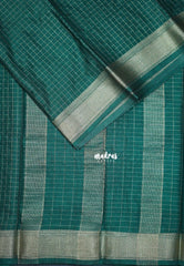 Dark Green - Avantika - Semi Mysore Silk Saree with Checks Weaving and Zari Border - Perfect for Small Functions