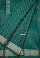 Dark Green - Avantika - Semi Mysore Silk Saree with Checks Weaving and Zari Border - Perfect for Small Functions
