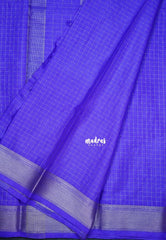 Neon Violet Blue - Avantika - Semi Mysore Silk Saree with Checks Weaving and Zari Border - Perfect for Small Functions