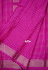 Fuchsia Pink - Avantika - Semi Mysore Silk Saree with Checks Weaving and Zari Border - Perfect for Small Functions