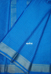Soap Blue - Avantika - Semi Mysore Silk Saree with Checks Weaving and Zari Border - Perfect for Small Functions