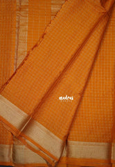 Mustard Yellow - Avantika - Semi Mysore Silk Saree with Checks Weaving and Zari Border - Perfect for Small Functions