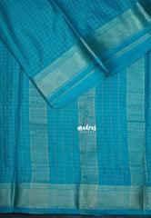 Teal Blue - Avantika - Semi Mysore Silk Saree with Checks Weaving and Zari Border - Perfect for Small Functions