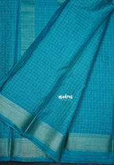Teal Blue - Avantika - Semi Mysore Silk Saree with Checks Weaving and Zari Border - Perfect for Small Functions
