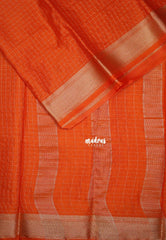 Bright Orange - Avantika - Semi Mysore Silk Saree with Checks Weaving and Zari Border - Perfect for Small Functions