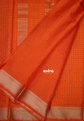 Bright Orange - Avantika - Semi Mysore Silk Saree with Checks Weaving and Zari Border - Perfect for Small Functions