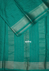 Aqua Green - Avantika - Semi Mysore Silk Saree with Checks Weaving and Zari Border - Perfect for Small Functions