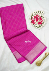 Fuchsia Pink - Avantika - Semi Mysore Silk Saree with Checks Weaving and Zari Border - Perfect for Small Functions