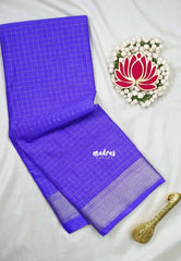 Neon Violet Blue - Avantika - Semi Mysore Silk Saree with Checks Weaving and Zari Border - Perfect for Small Functions