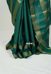 Classic Green-Rettapet - Avantika - Semi Mysore Silk Saree with Checks Weaving Rettapet Border - Perfect for Pooja Functions